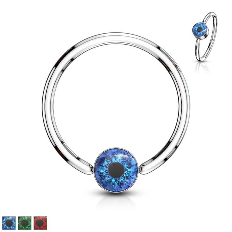 Eyeball Inlaid Round Flat Cylinder Captive Rings