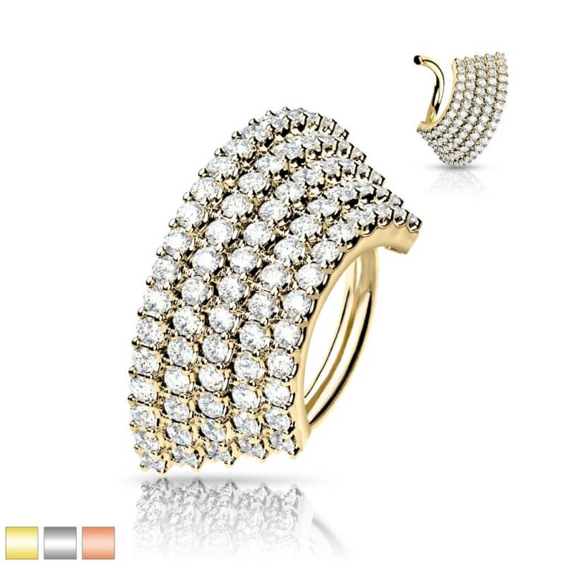 5 CZ Lined Angled Plate Bendable Hoop for Septum, Daith, Ear Cartilage