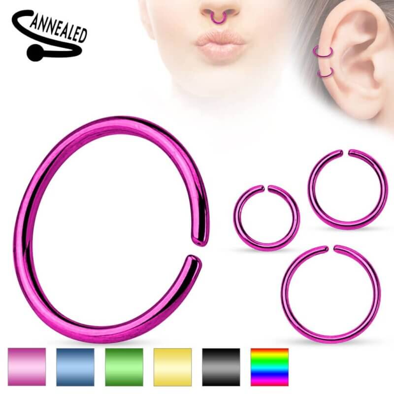 Titanium Anodized over 316L Surgical Steel Annealed and Rounded Ends Cut Rings