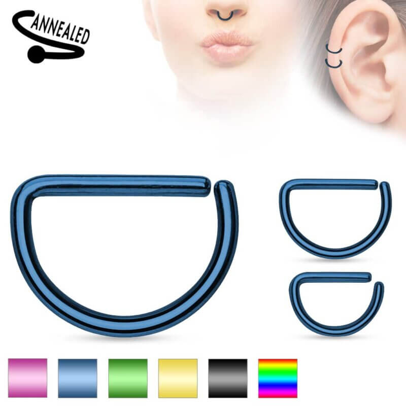 D Shape Titanium Anodized over Annealed 316L Surgical Steel Cut Rings