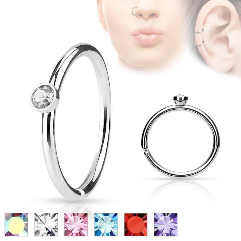 Tiny Crystal Set Side Nose Hoop Cut Rings