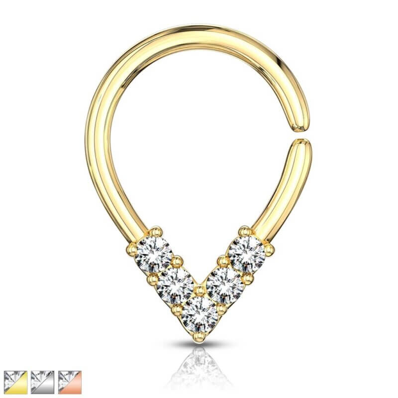 5 CZ Lined Pear Shaped Bendable Hoops for Nose, Cartilage, Daith