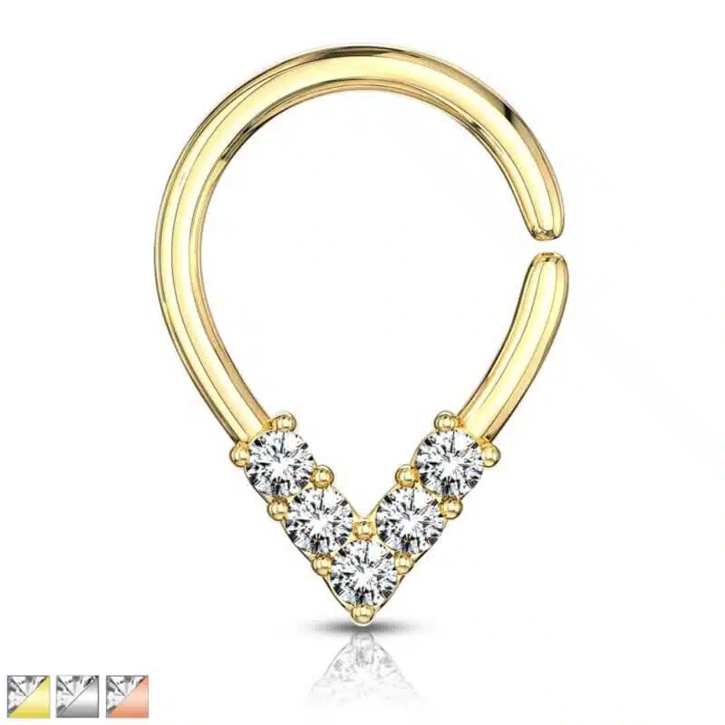5 CZ Lined Pear Shaped Bendable Hoops for Nose, Cartilage, Daith