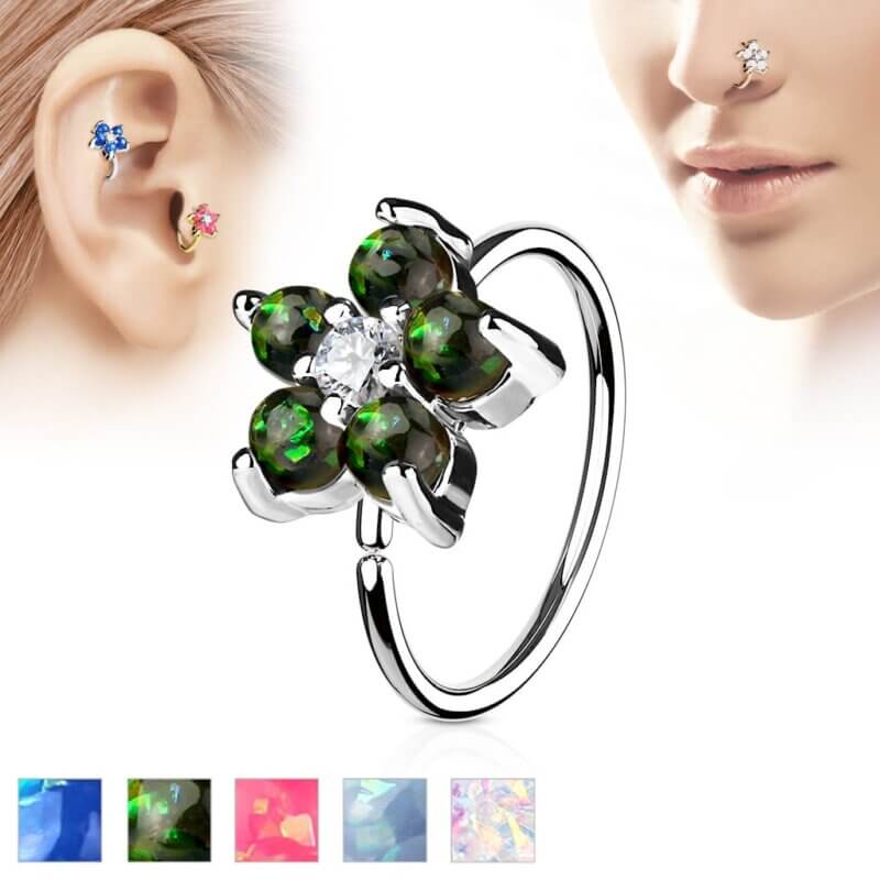 Opal Glitter Set Flower Hoop Ring for Nose & Ear Cartilage