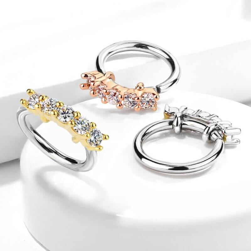 Bendable Hoop Ring With 5 Lined CZ