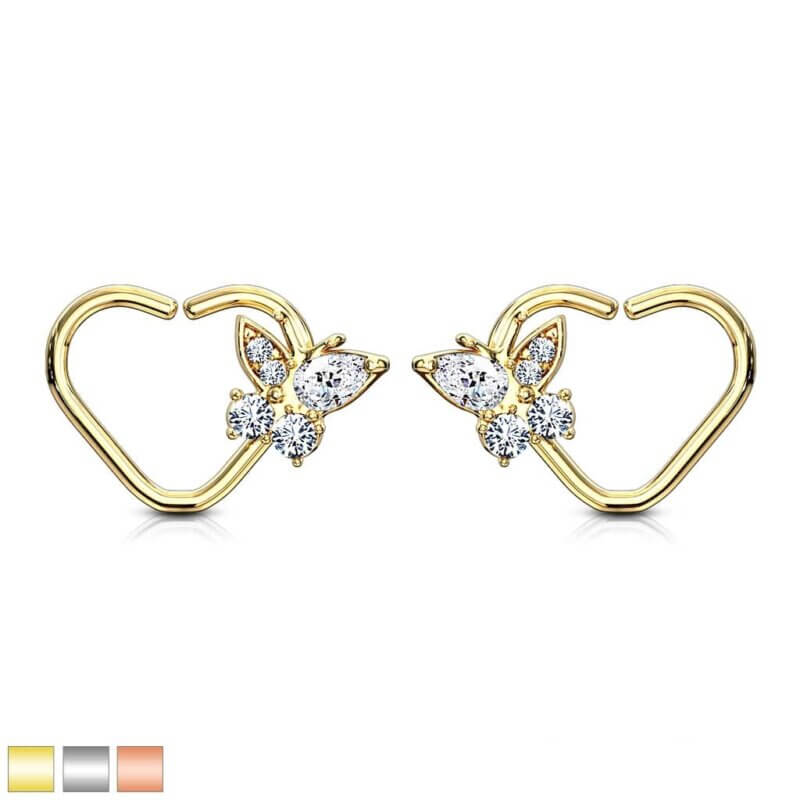 CZ Butterfly set Heart Shape Ear Cartialge, Daith Hoop Rings