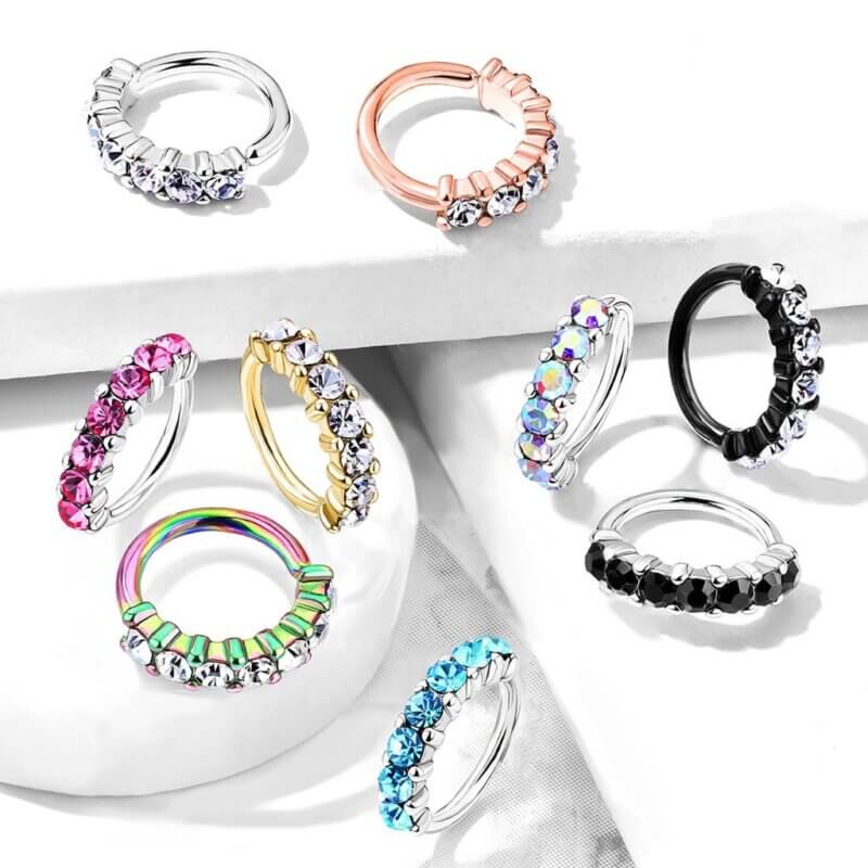 7 Gem Lined Bendable Hoop Rings for Ear Cartilage, Eyebrow, Nose and More