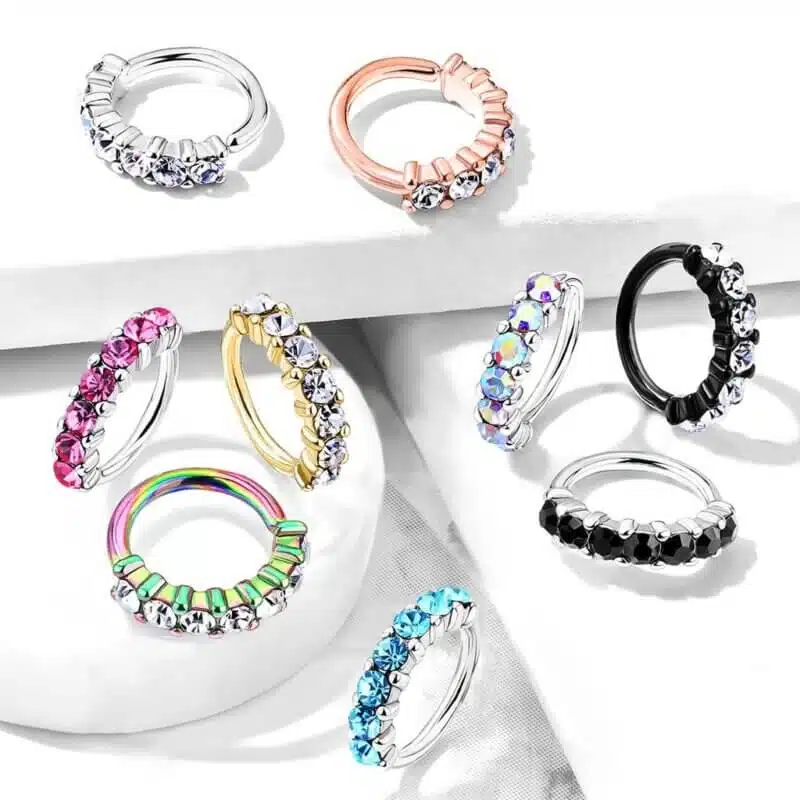 7 Gem Lined Bendable Hoop Rings for Ear Cartilage, Eyebrow, Nose and More