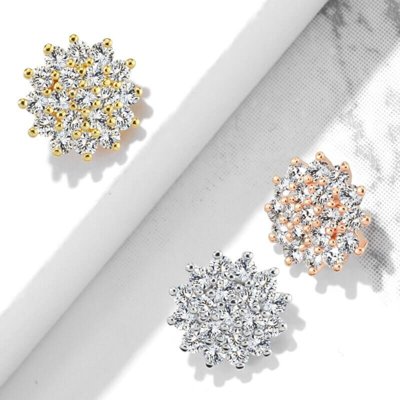 CZ Paved Sunburst Internally Threaded Dermal Tops