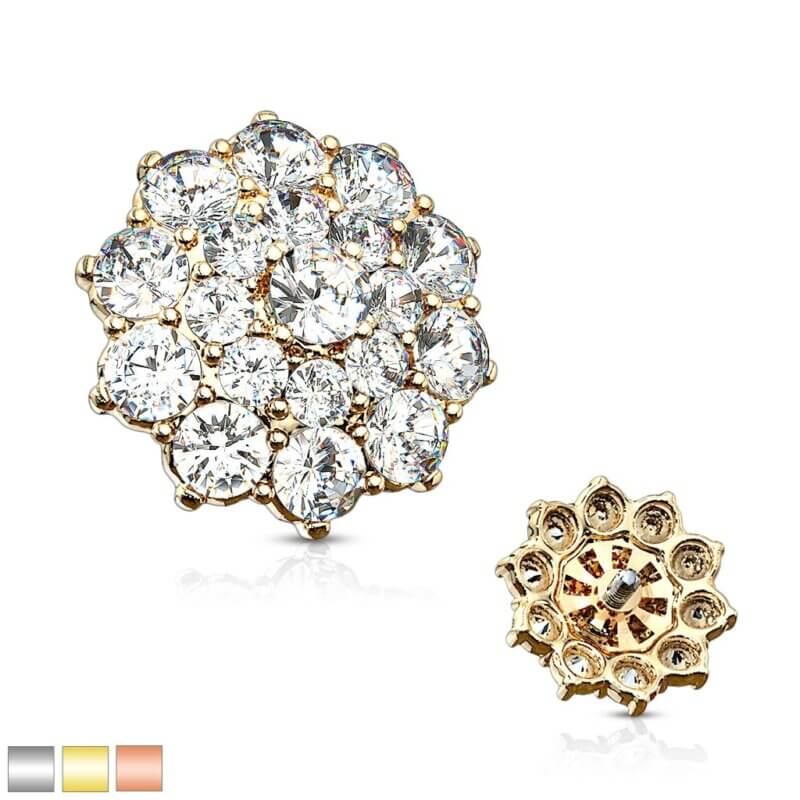 CZ Paved Double Tier Round CZ Flower Internally Threaded Dermal Top