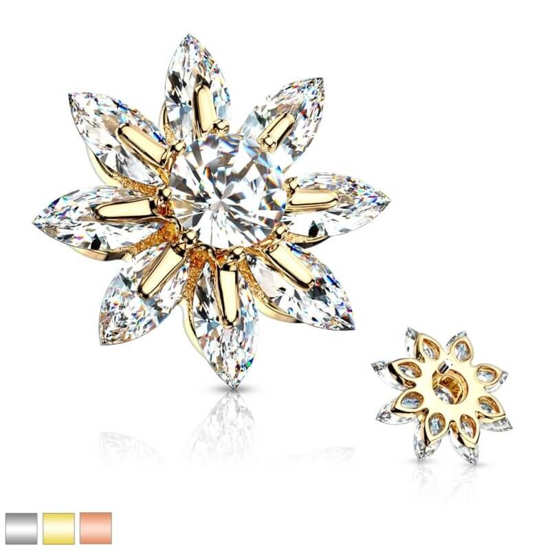 Round CZ Centered Marquise CZ Petal Flower Dermal Anchor Top