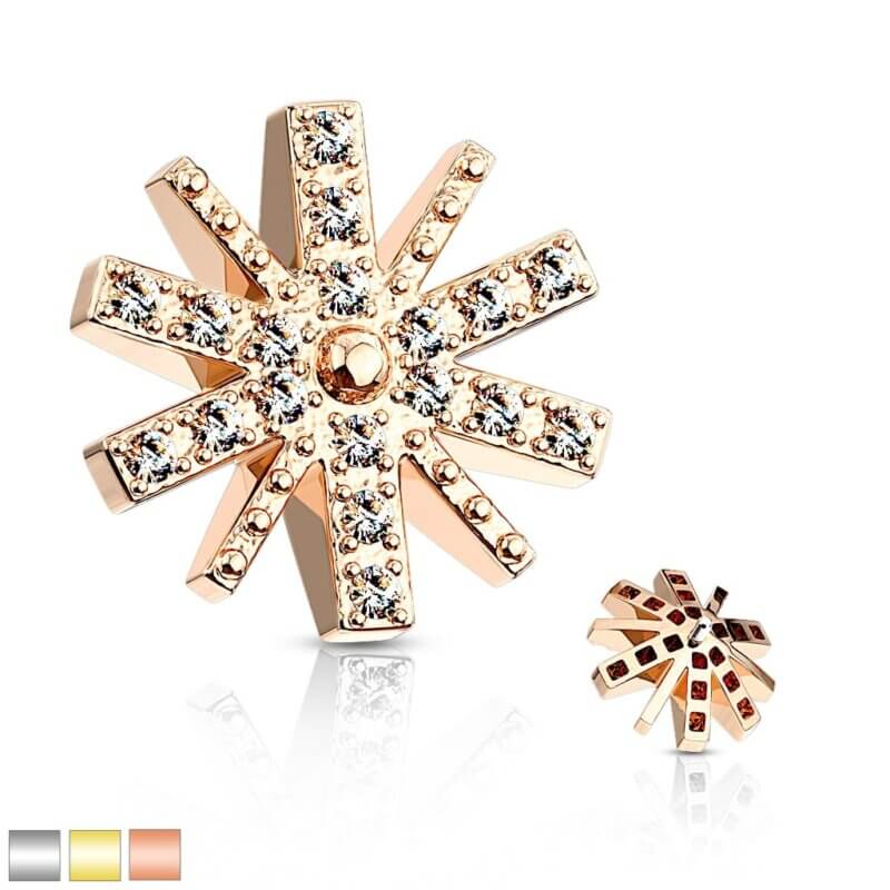 CZ Paved Snow Flake Internal Thread Dermal Anchor Top