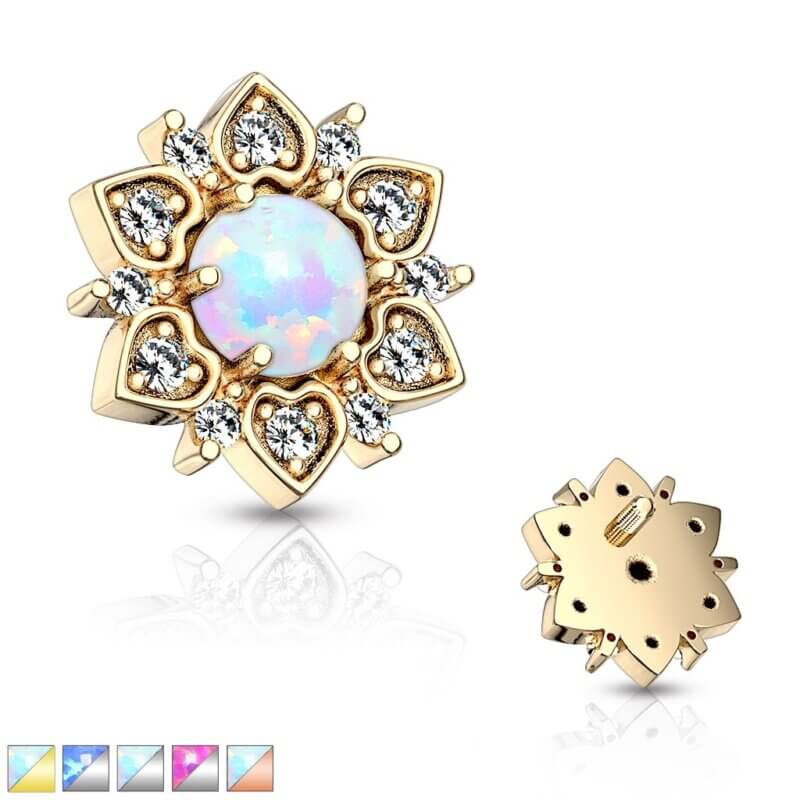 CZ Flower with Opal Center Internal Threaded Dermal Anchor Tops