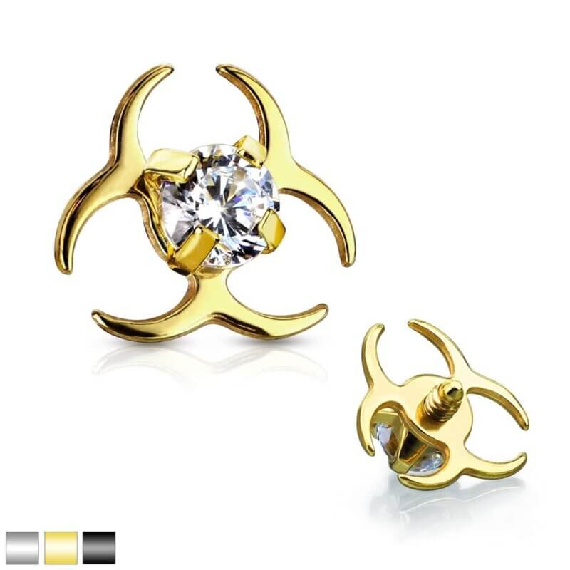 Clear CZ Centered Biohazard Symbol Dermal Top