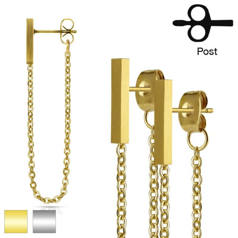 Pair of Chain Connected Long Square Bar Öronhängen