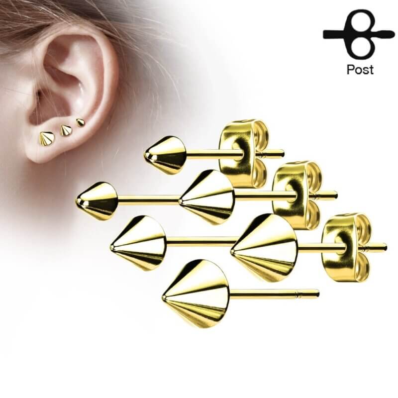 Pair of Cone Spike Stainless Steel Earring Studs Gold