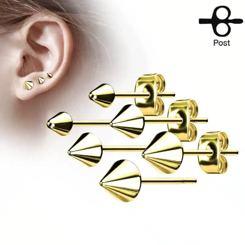 Pair of Cone Spike Stainless Steel Earring Studs Gold