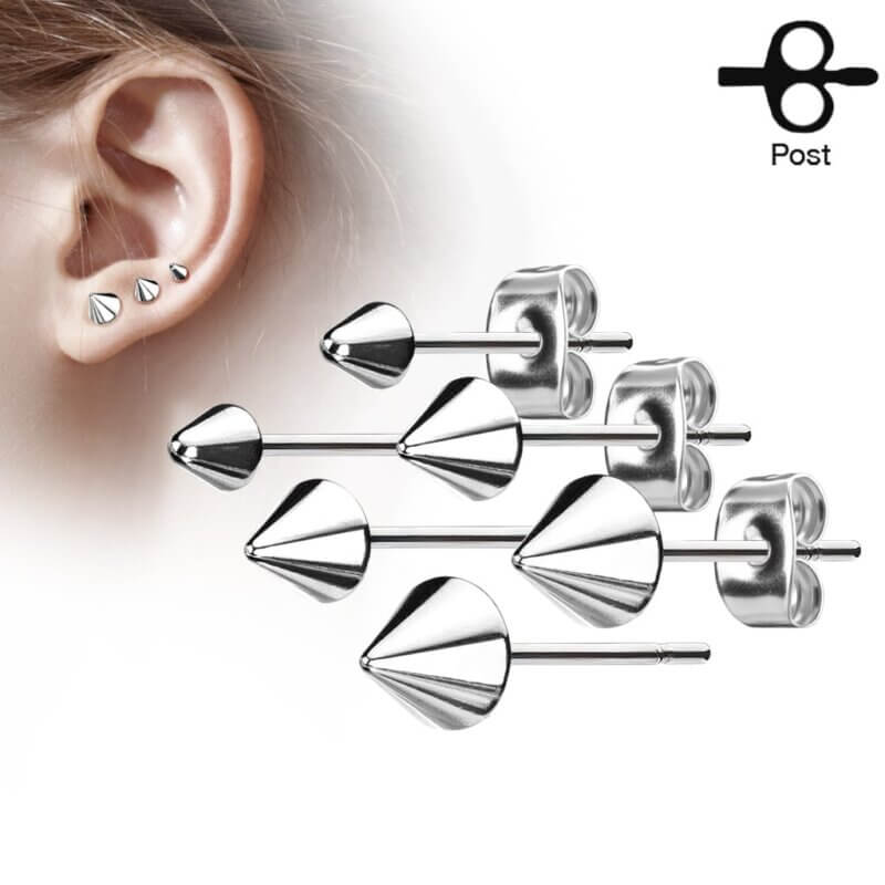 Pair of Cone Spike Stainless Steel Earring Studs Steel