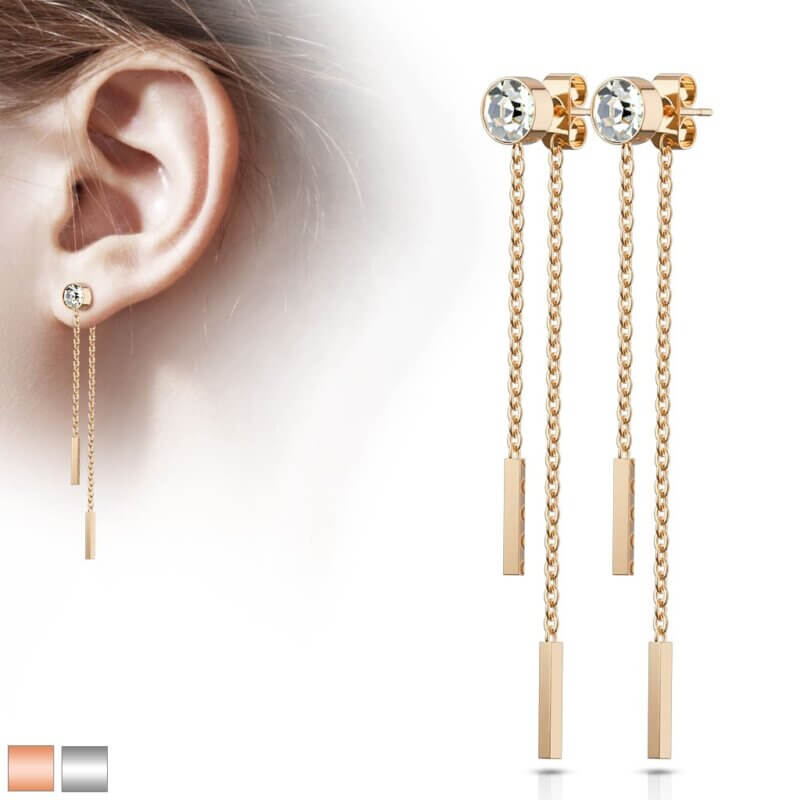 Free Falling Chain Double Bars Earring Studs