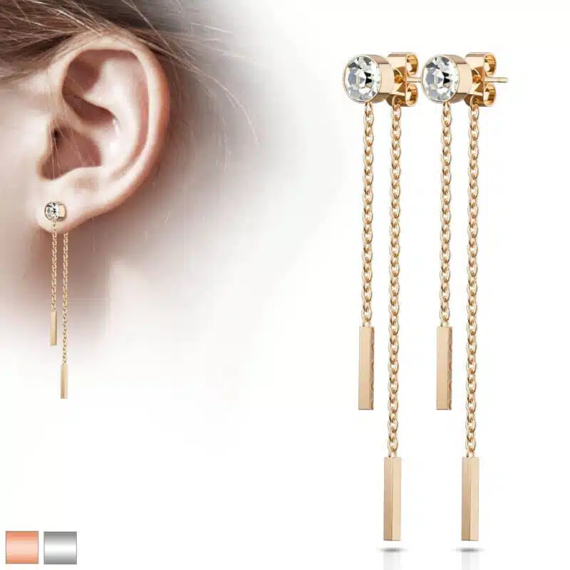 Free Falling Chain Double Bars Earring Studs