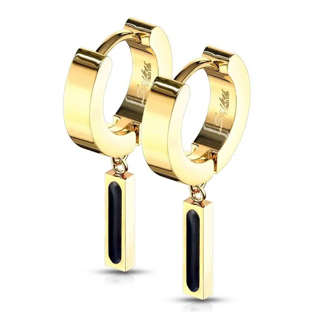 Hinged Hoop Earring and Rectangular Bar with Black IP Center Dangle - Bild 6