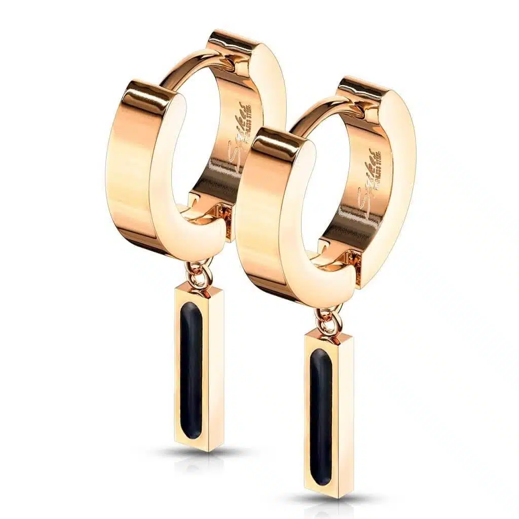 Hinged Hoop Earring and Rectangular Bar with Black IP Center Dangle - Bild 5