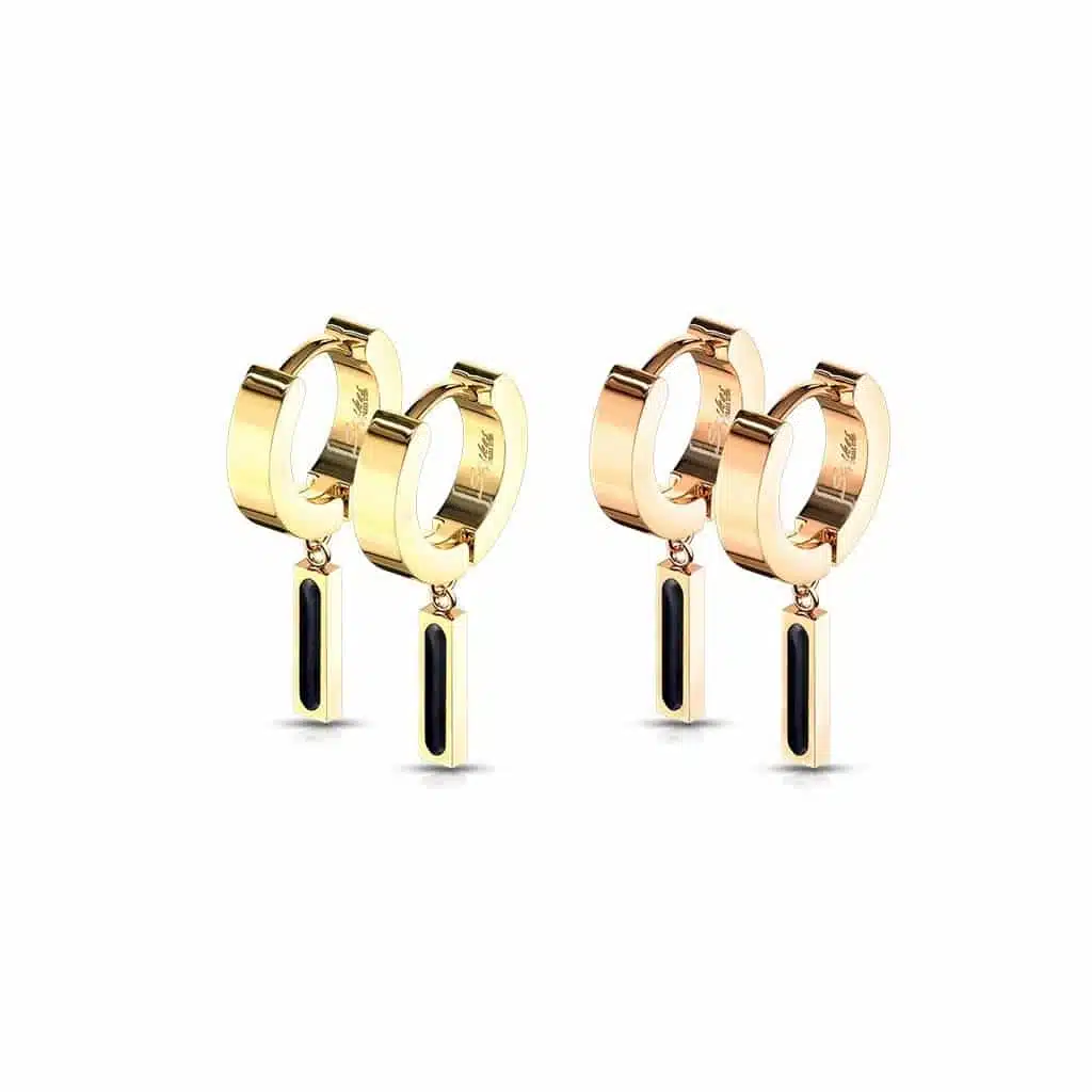 Hinged Hoop Earring and Rectangular Bar with Black IP Center Dangle - Bild 3