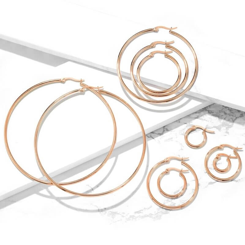 Pair of Rose Gold IP Stainless Steel Round Hoop Earrings