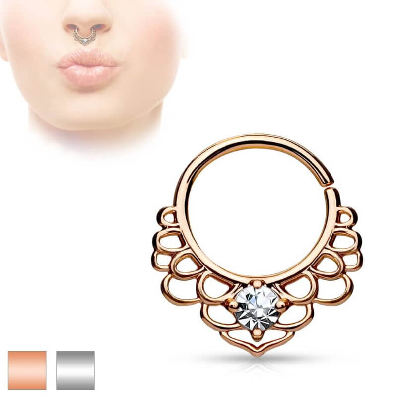 CZ Centered Lotus Filigree All Brass Bendable Septum/Cartilage Rings