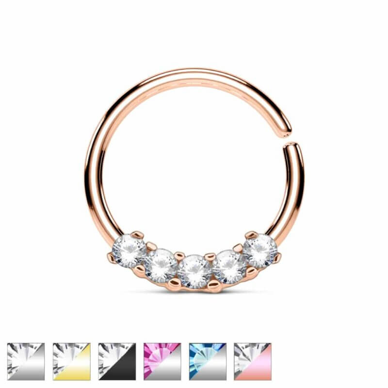 5 CZ Prong Set Bendable Septum/Cartilage Hoop Ring