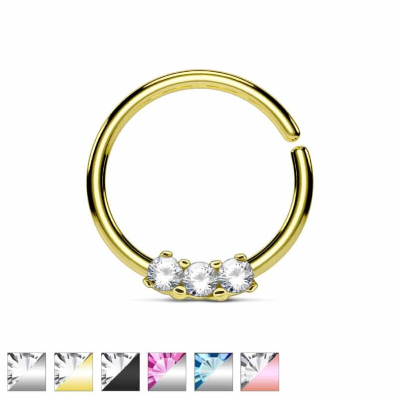 3 CZ Prong Set Bendable Septum/Cartilage Hoop Ring