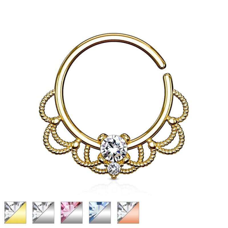 CZ Set Centered Filigree Bendable Hoop Ring