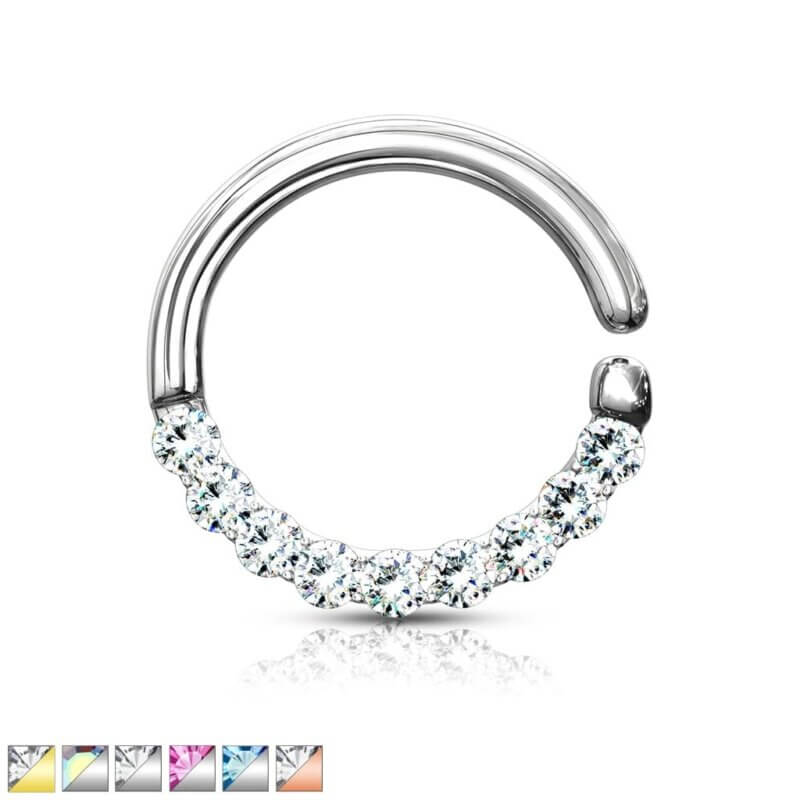 Half Circle Lined CZ Set Bendable Hoop Rings for Septum, Ear Cartilage, Daith