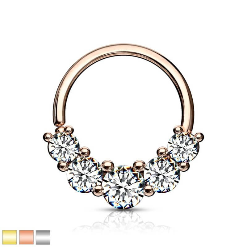 Böjbar Ring for Septum, Ear Cartilage, Daith 5 Kristaller
