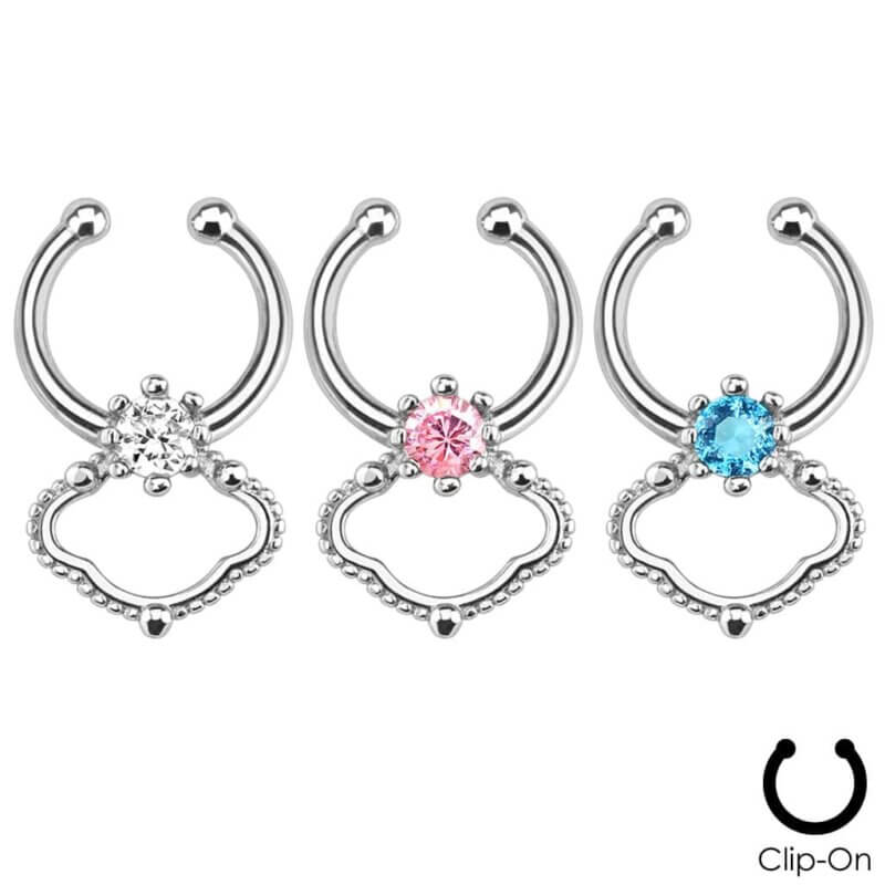 Single CZ Non-Piercing Septum Hanger