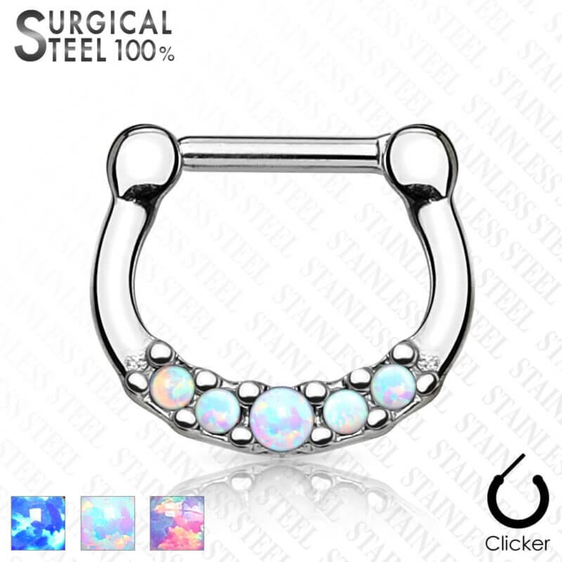 Five Opal Set Center 100% Surgical Steel Septum Clickers