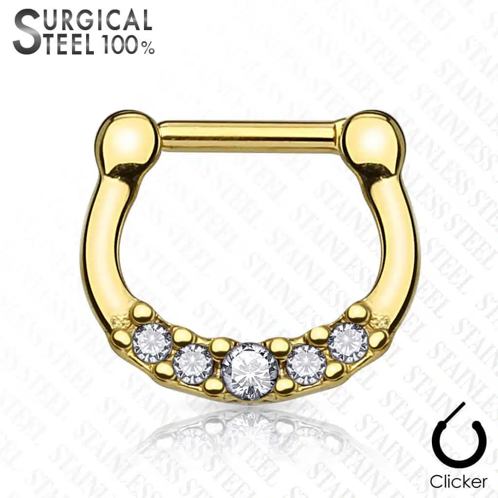 Titanium Anodized 100% Surgical Steel with Five Crystal Set Septum Clickers - Bild 2