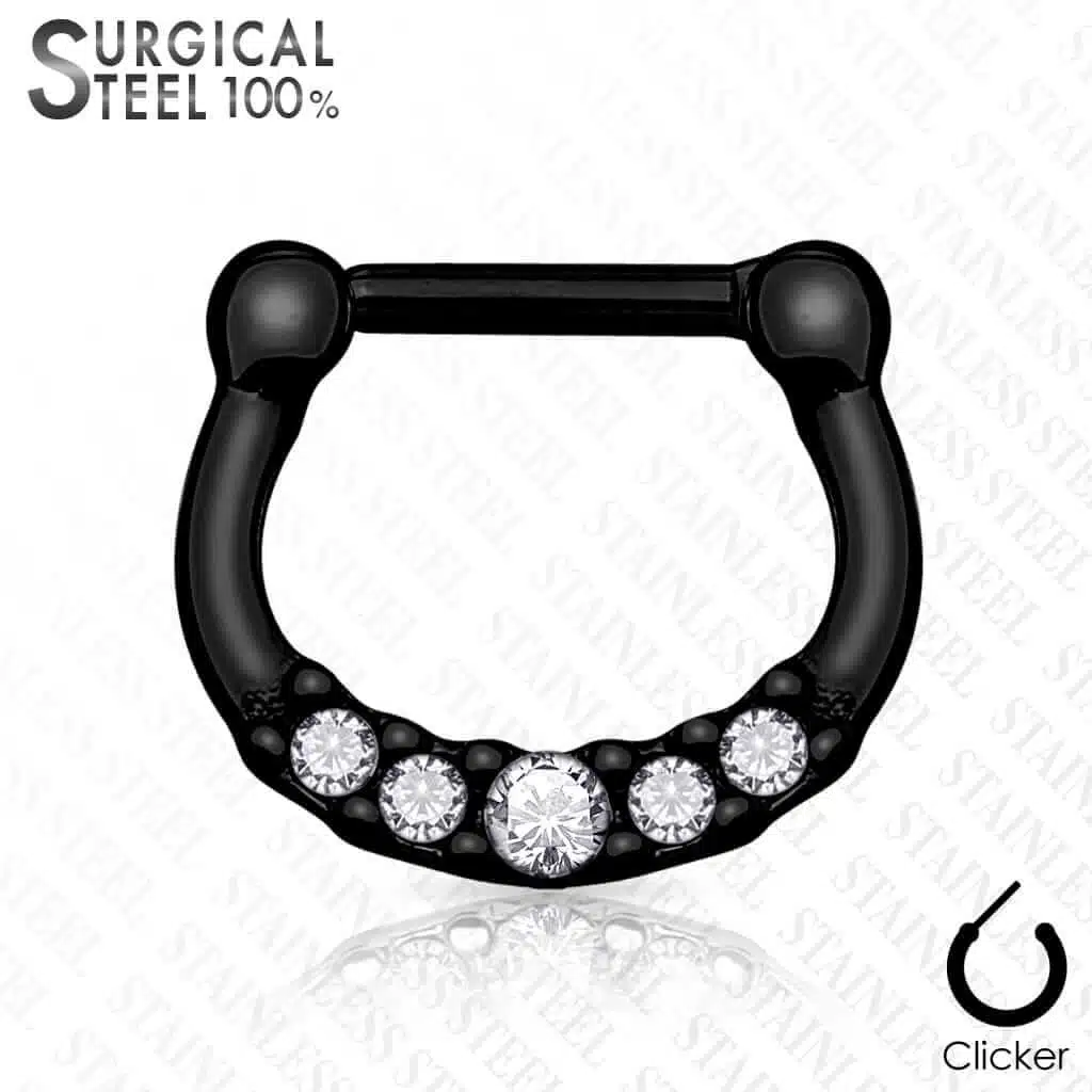 Titanium Anodized 100% Surgical Steel with Five Crystal Set Septum Clickers - Bild 3