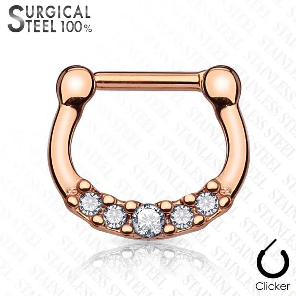 Titanium Anodized 100% Surgical Steel with Five Crystal Set Septum Clickers - Bild 4