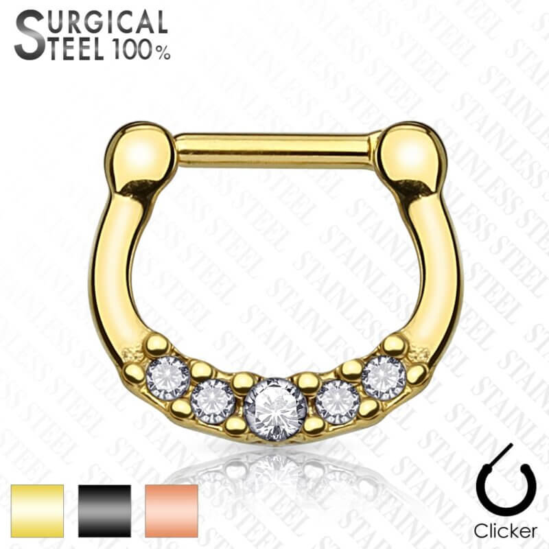 Titanium Anodized 100% Surgical Steel with Five Crystal Set Septum Clickers