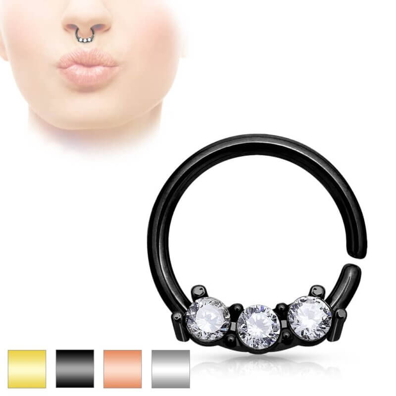 Böjbar Septum Ring med 3 Kristaller
