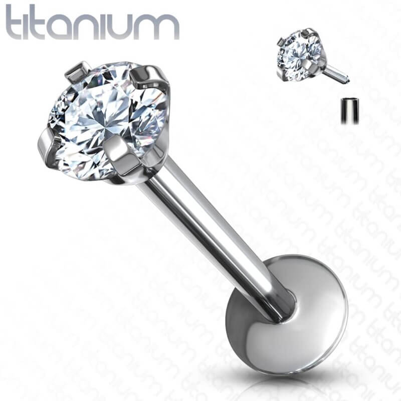 Titanium G23 Labret with Round Clear Gem Top