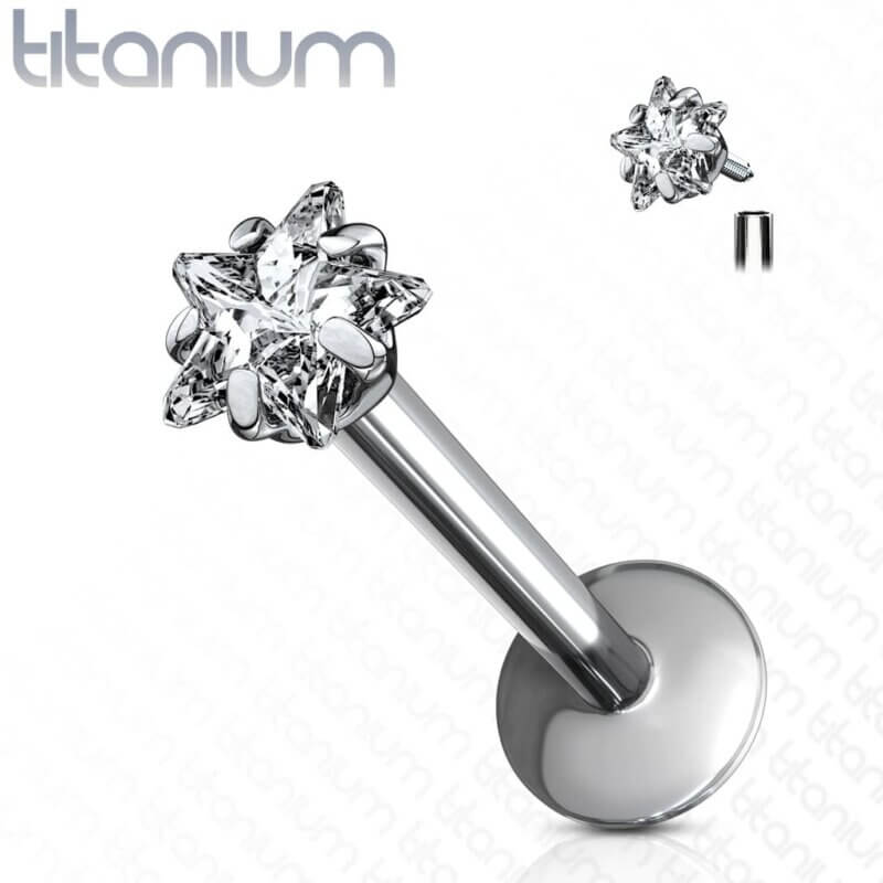 Titanium G23 Labret with Star Clear Gem Top