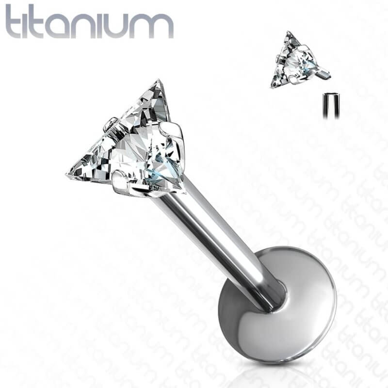 Titanium G23 Labret with Triangle Clear Gem Top