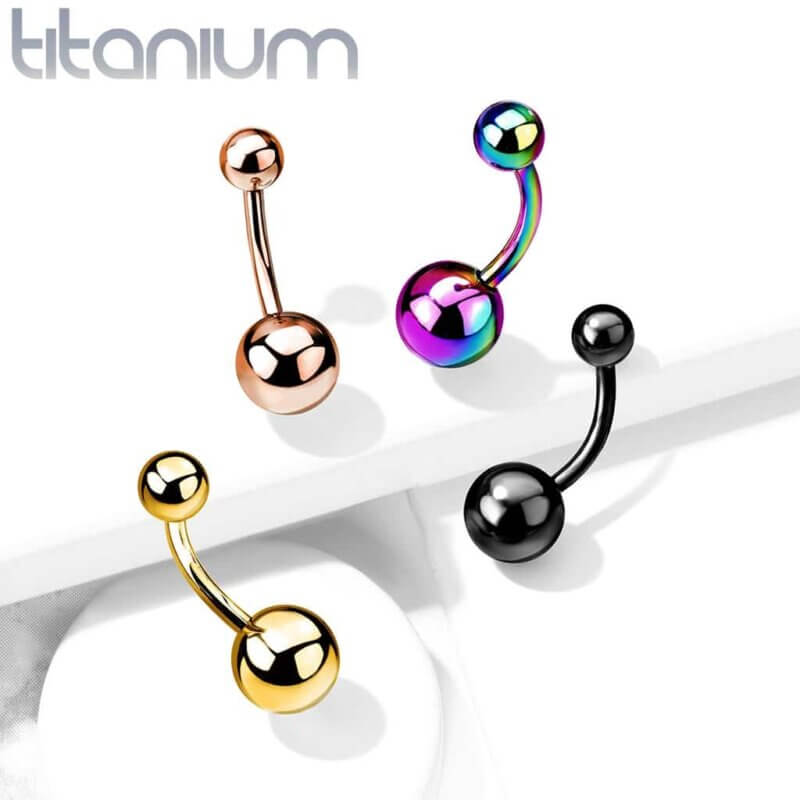 PVD Over Implant Grade Titanium Belly Rings with Plain Balls