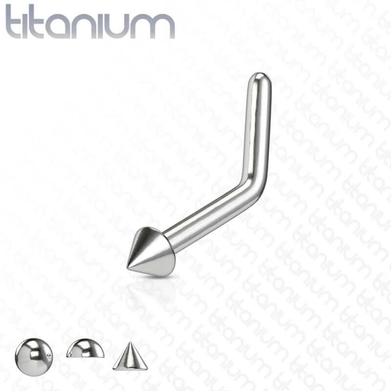 L Bend Ball, Dome, Spike Shaped Grade 23 Titanium Nose Stud