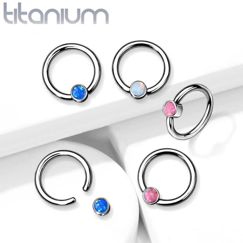 Implant Grade Titanium Captive Bead Rings with Bezel Set Opal