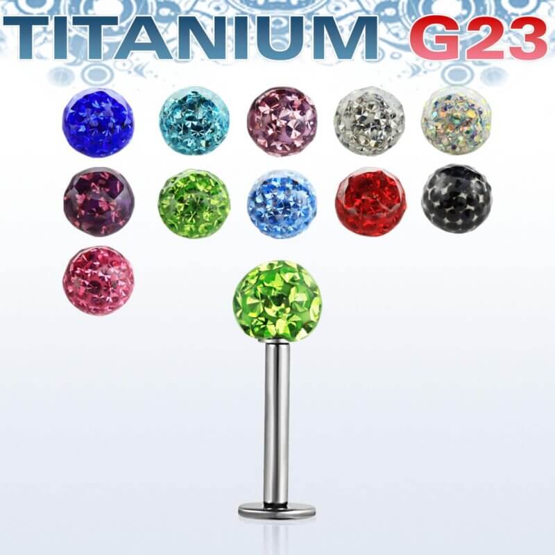 Titanium G23 Labret with Multi Crystal Ball