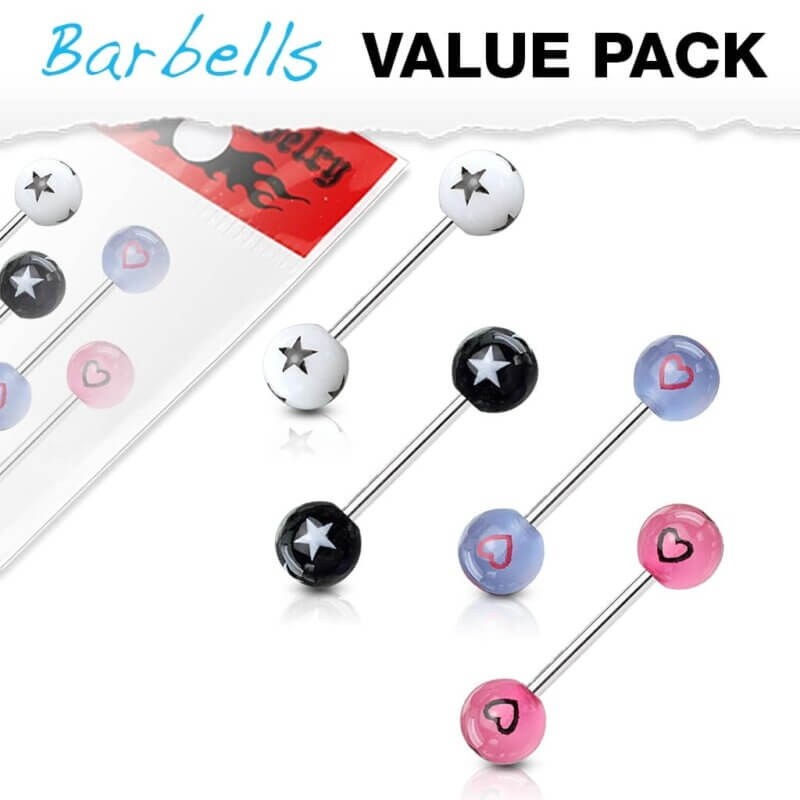 6-pack Piercingstavar med akrylkulor
