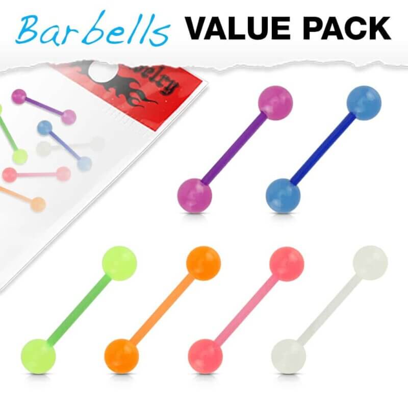 6-pack Piercingstavar med självlysande kulor